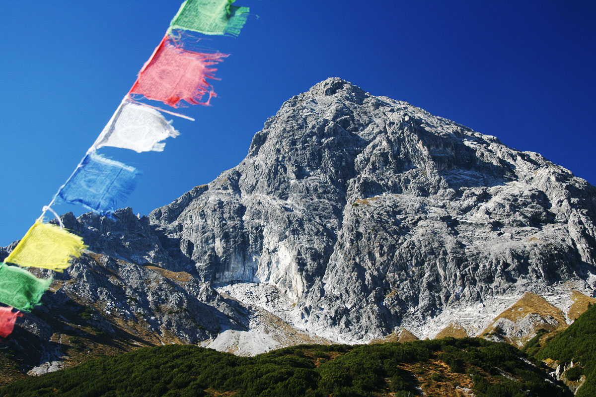 Klettersteig-Tourentipp Saula. Blick von der Heinrich-Hueter-Hütte zum Saulakopf