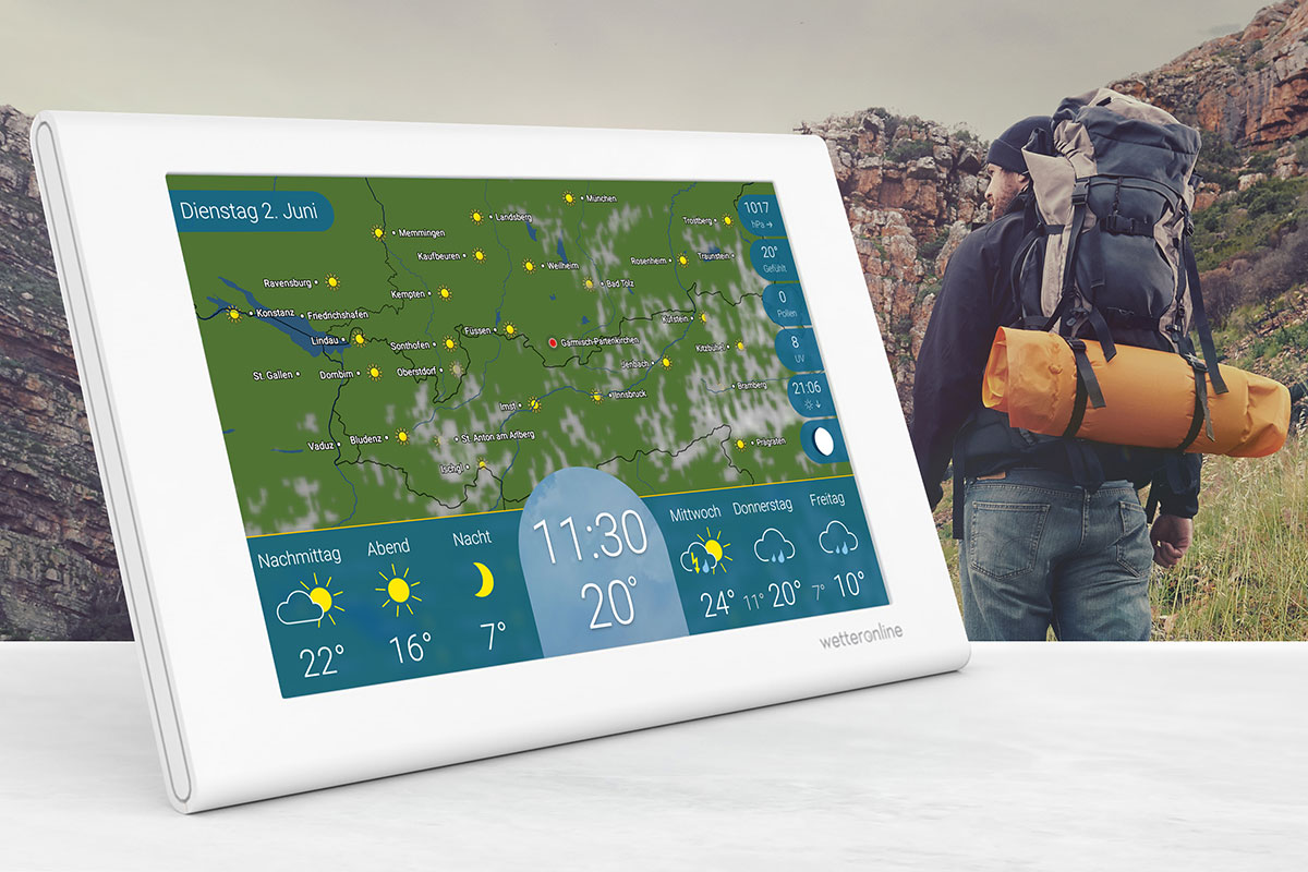 Gut vorbereitet fürs Wandern: Ein Blick auf die Wetterstation wetteronline home verrät den aktuellen Pollenflug am Ausflugsziel