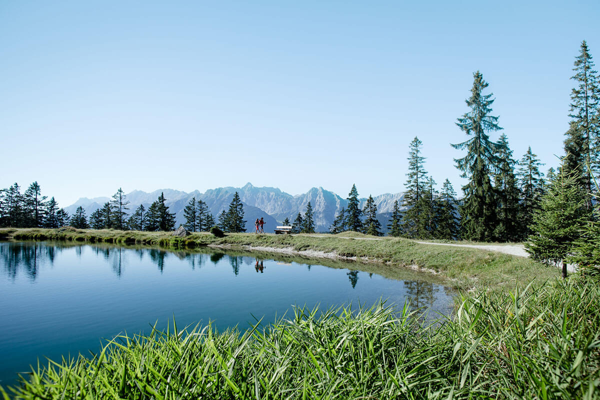 Wer oben am Kaltwassersee wandert, hat einen herrlichen Ausblick zur Hohen Munde und tief ins Gaistal bis hin zur Ehrwalder Alm