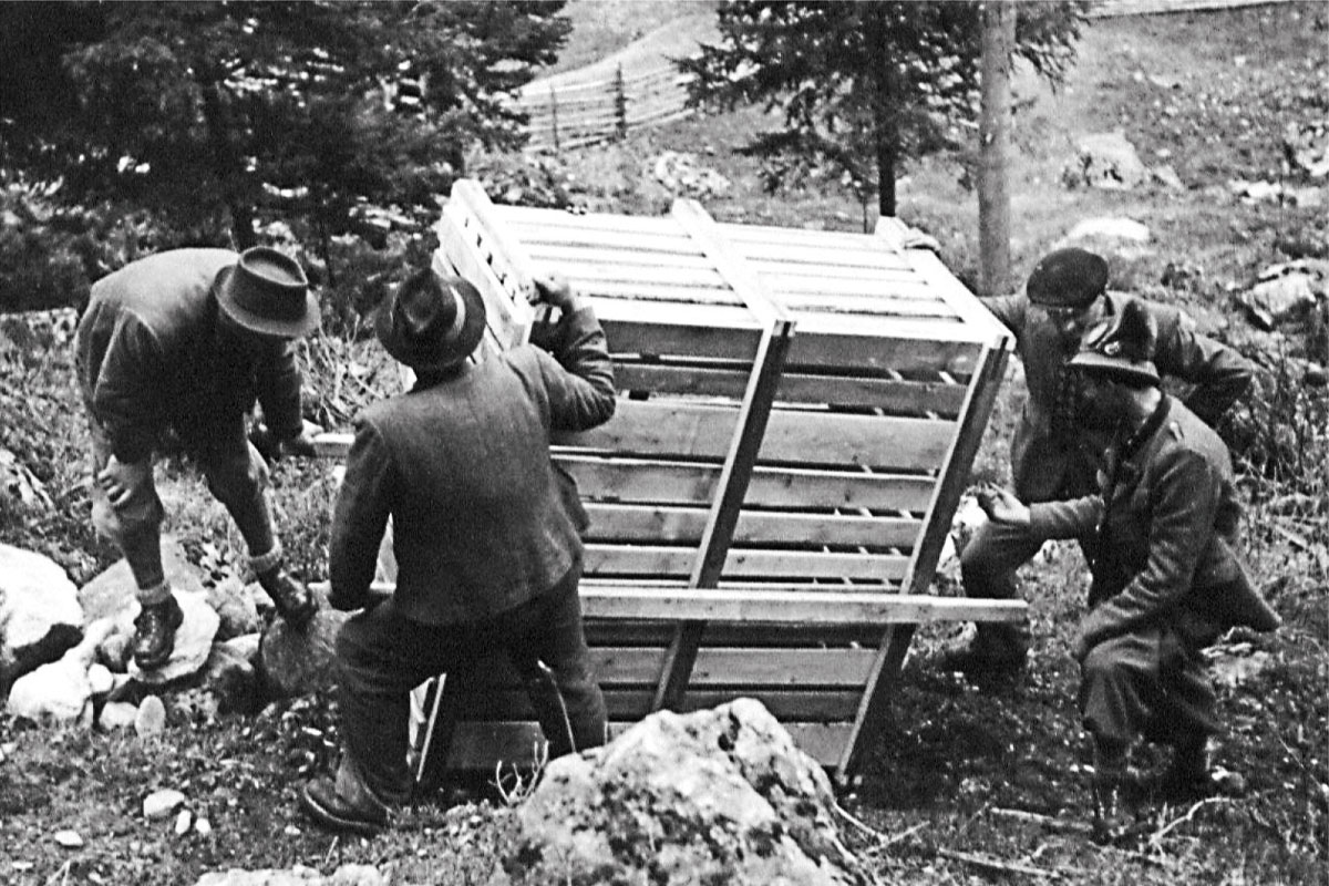 Steinbock Transportkiste historisches Bild