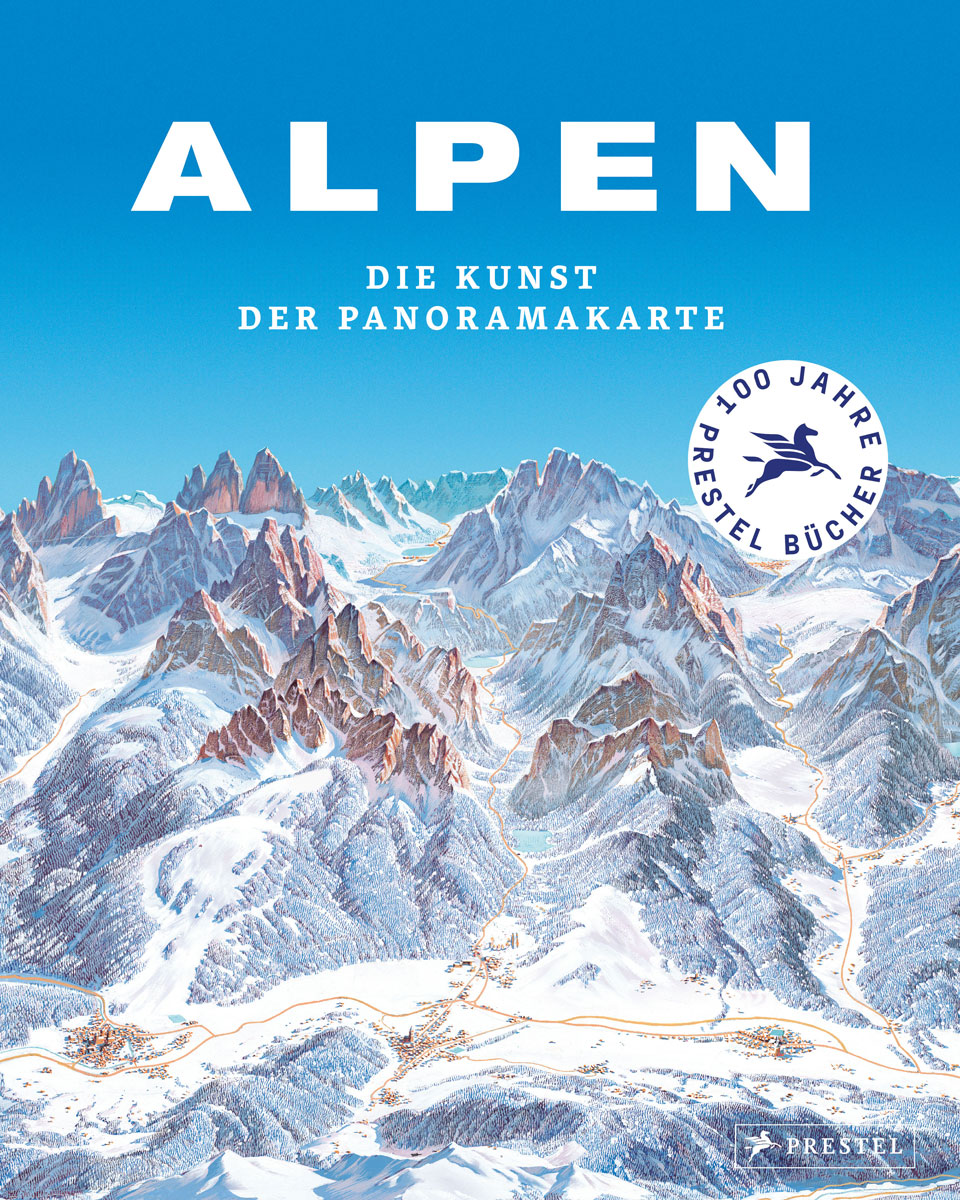 Tom Dauer Alpen. Die Kunst der Panoramakarte Paperback, Klappenbroschur, 192 Seiten, 24 x 30 cm, 28 €, Prestel Verlag