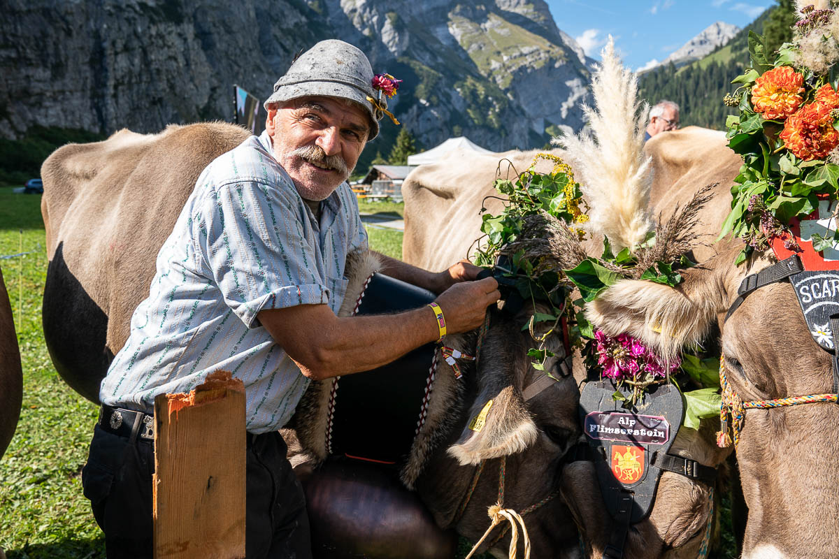 Robert (Röbi) Caprez ist Profi im Schmücken der Kühe.
