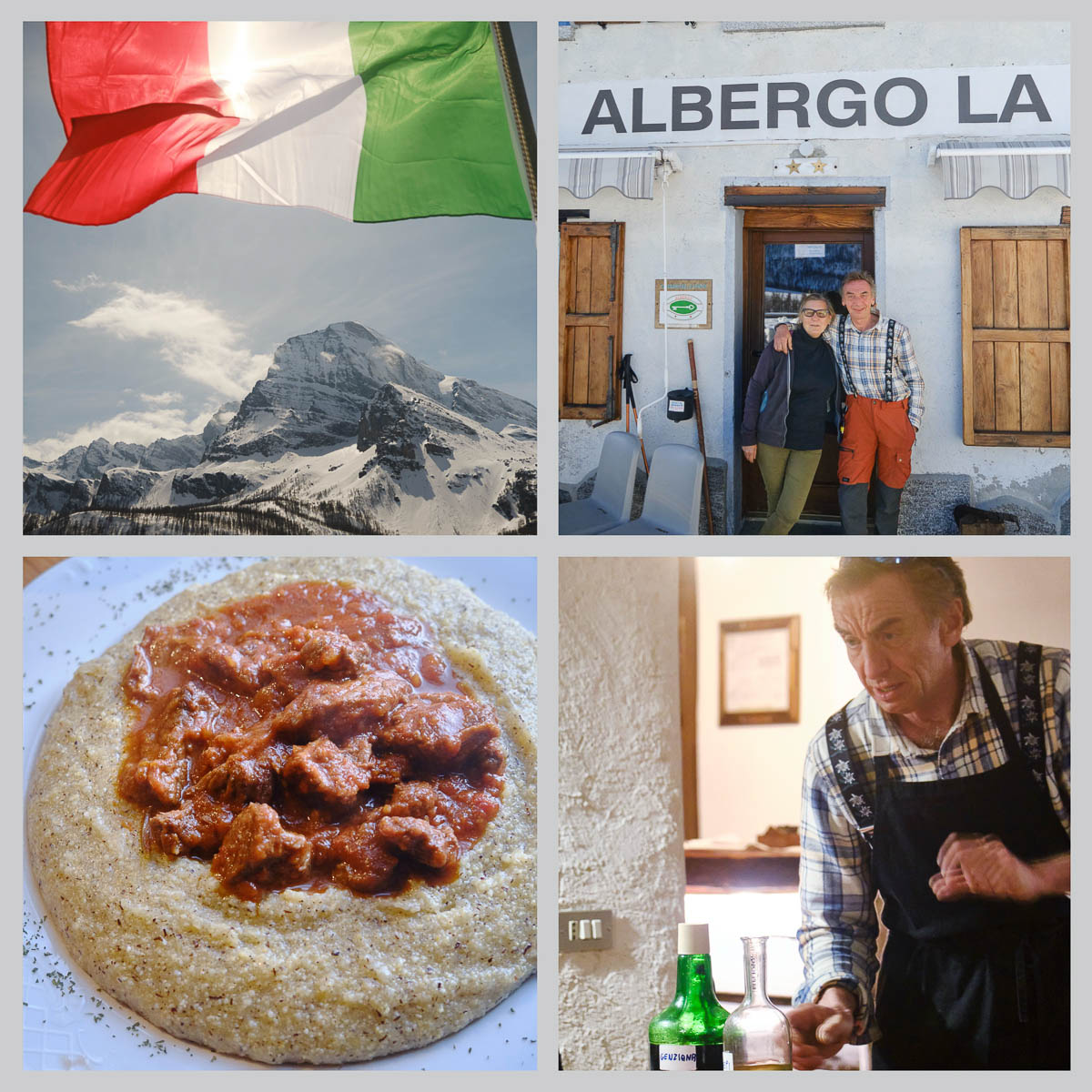 Verschneites Almdorf Alpe Veglia und Gastgeber der Albergo La Fonte im Piemont