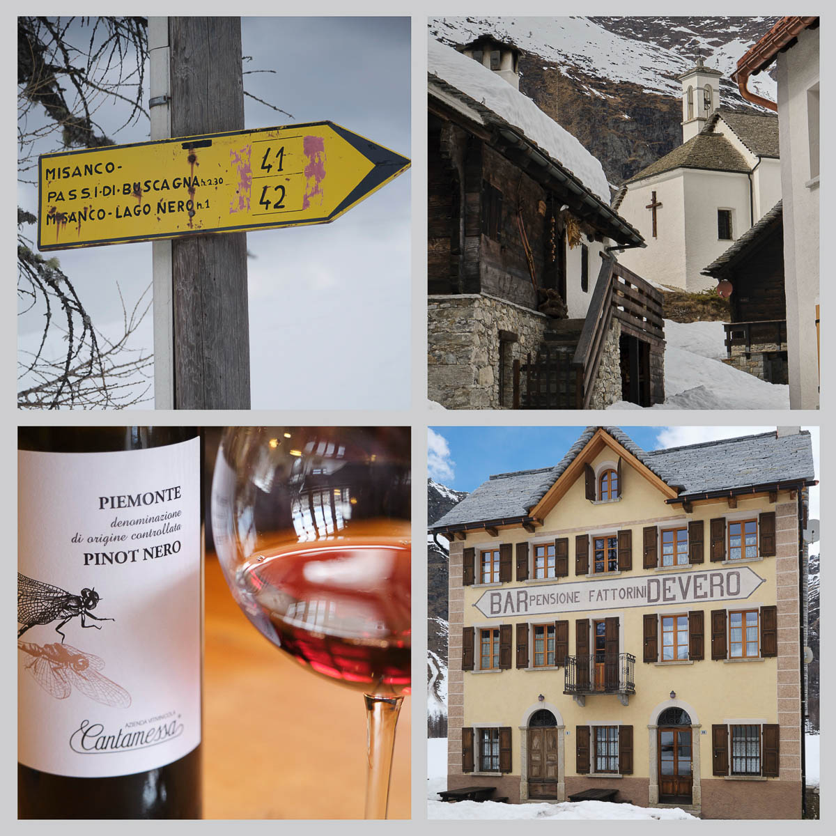Piemonteser Pinot Nero und Pension in Alpe Devero während der Skidurchquerung