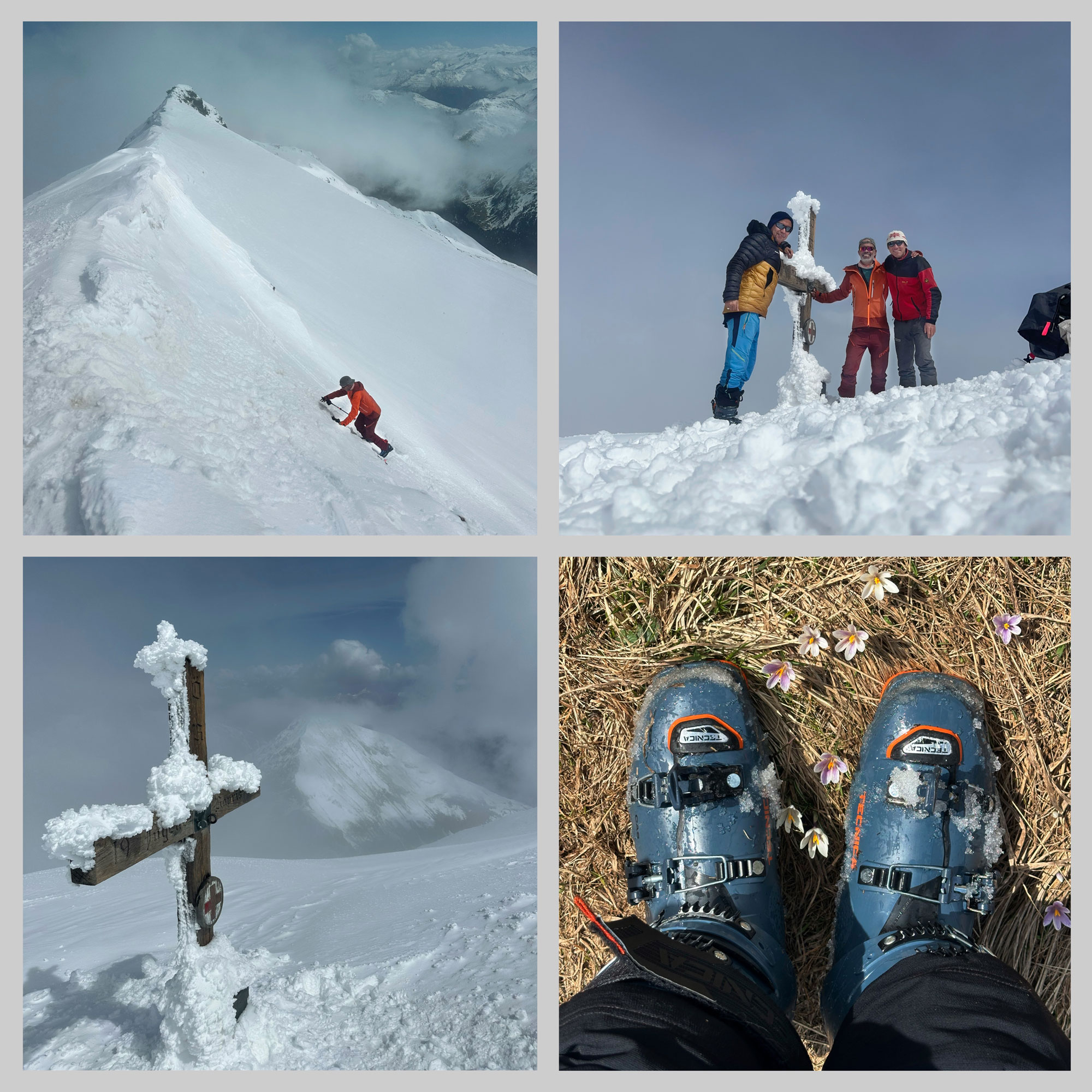 Skitour am Hocharn mit Aufstieg über den Gipfelgrat, Gipfelfoto am Kreuz und Abfahrt im Frühlingsschnee mit Skischuhen im Tal